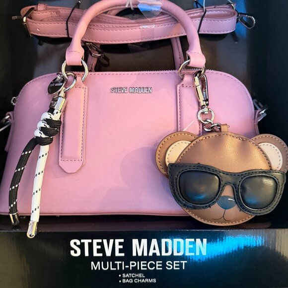 NWT STEVE MADDEN BTHORNE CHARM BOX CROSSBODY SATCHEL BAG COSMETIC PINK - Picture 3 of 6